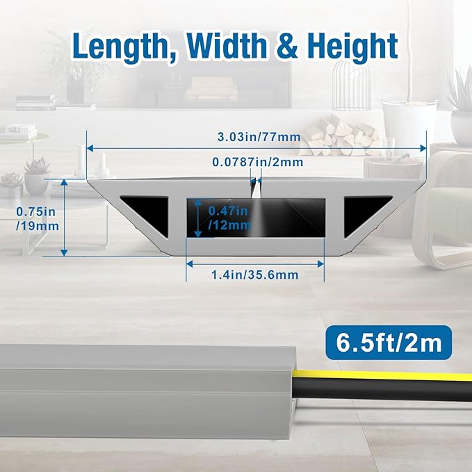 Eapele Floor Cord Cover 6.5ft Cord Covers for Wires on Floor, Heavy Duty Extension Cord Cover, Rubber Floor Cable Cover, Prevent Trip Hazard for Sidewalk Home Office Outdoor or Indoor Settings (Beige)