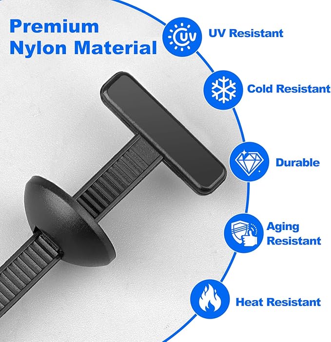 100Pcs Upgraded Nylon Universal Cable Tie Buckles, Automotive Zipper Clips Self-Locking T Rivet Zipties for Car Repair, Car Fender Trunk Bumper Repair, Home & Garage