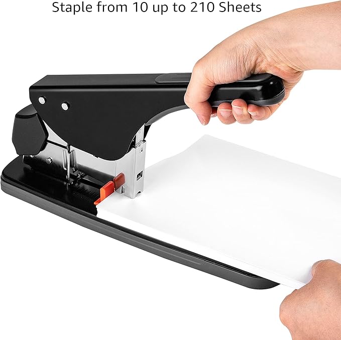 Amazon Basics Effortless Heavy Duty Stapler, 210 Sheets High Capacity, Large Office Stapler with 1000 Staples, Black