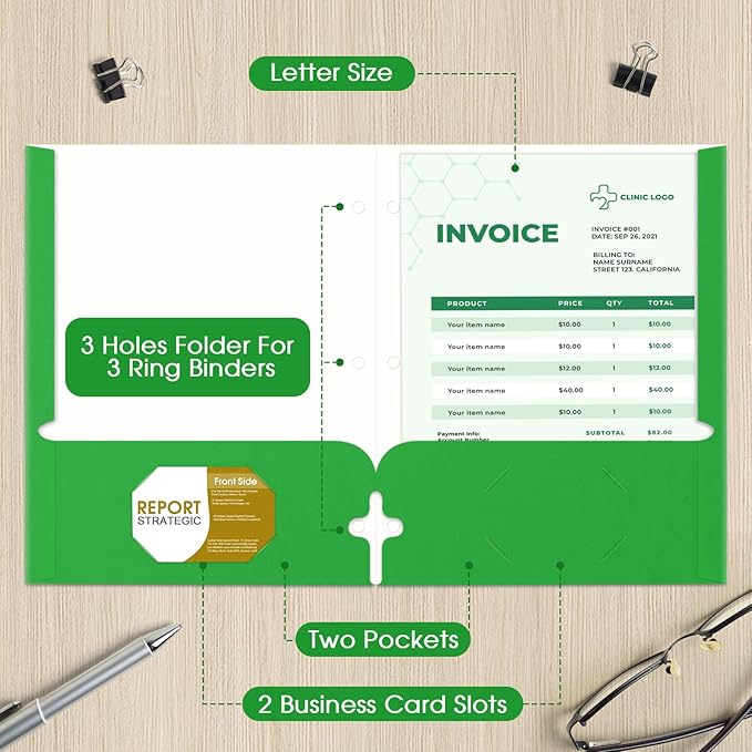 TooyBing Folders with Pockets, 2 Pocket Folders Bulk (120 Pack, Assorted Colors), 3 Hole Punched with Business Card Slot, Letter Size, Paper File for School Office Home