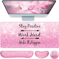 Mousepad Pink, Mouse Pad with Wrist Rest, 4-in-1 Large Mousepad+Keyboard Wrist Rest+Mouse Pad Wrist Support+Cup Pad Set,Ergonomic Mouse Pad,Anti-Slip,Memory Foam Desk Mat for Women Office Gaming