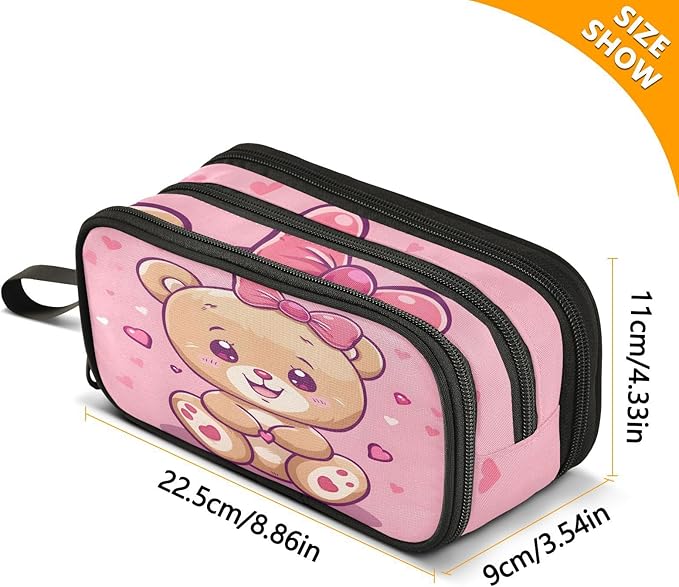 Cute Teddy Bear Pencil Case Box Boys Girls Large Pencil Pouch with Zipper Compartments Big Capacity Stationery Pen Bag Organizer for Kids Teens Adults School