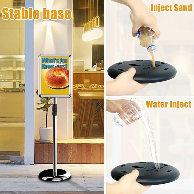 Sign Holder Poster Stand - 8.5 x 11 Inch Vertical & Horizontal Sign Stand Displayed Poster Holder - Round Corner sign holder for Display, Advertisement & Outdoor sign holder, Silver (1 Pack)