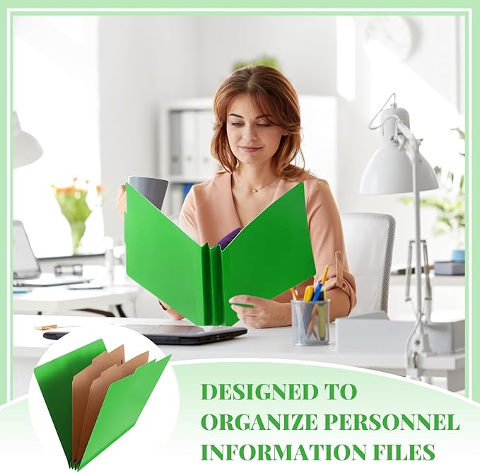 Skyygemm 12 Pcs Classification Folders Letter Size Bulk - 2 Dividers Pressboard File Folder with 3. 5 Inch Expansion, 2 Prongs Fastener, Heavy Duty Office File Organizer for Teacher Medical (Green)