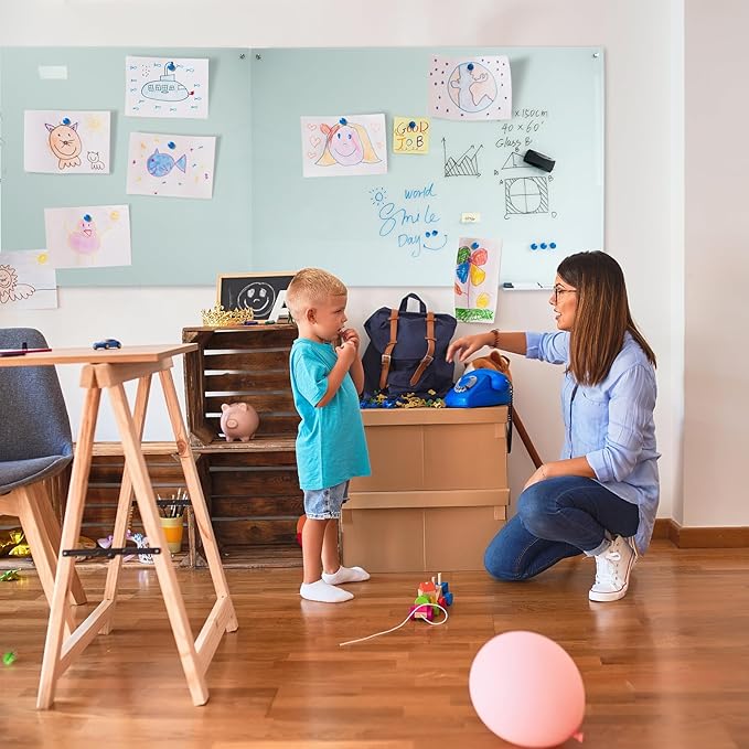 Magnetic Glass Dry Erase White Board Whiteboard Glass Writeboard 40"x60" Tempered Glass Dry Erase Board Wall Mounted Frameless Writing GlassBoard for Office School Home (White)