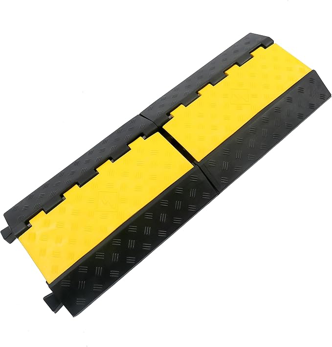 Rubber Cable Ramp Cable Protector Ramps Wire Hose Protective 3 Channel Traffic Rubber Plastic Cord Cover Speed Bump for Asphalt Concrete Gravel Driveway Outdoor, 1 Pack