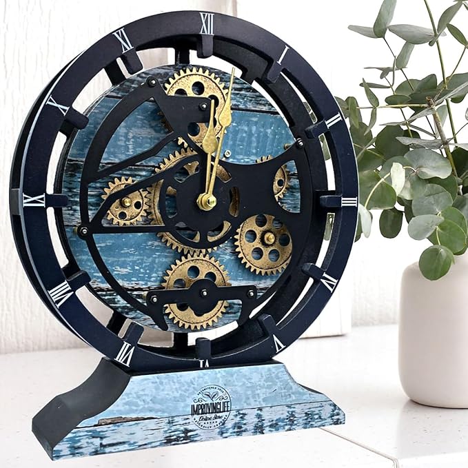 ImprovingLife The Gears Clock Desk Clock 10 inches with Real Moving Gears Convertible into Wall Clock (Aqua Green)
