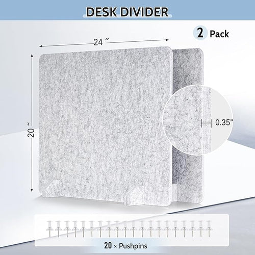 AMUSIGHT 2 Pack Acoustic Desk Dividers - 24" x 20" Freestanding Privacy Panels Set with Noise - Reducing Design Cubicle Sound Proof, Ideal for Office, Classroom, and Home (Silver Gray)