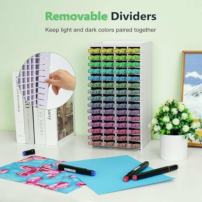 SANFURNEY Art Marker Storage Rack for 120 Markers, Watercolour Brushes Pens Color Pencils Organizer Holder for Desk Christmas