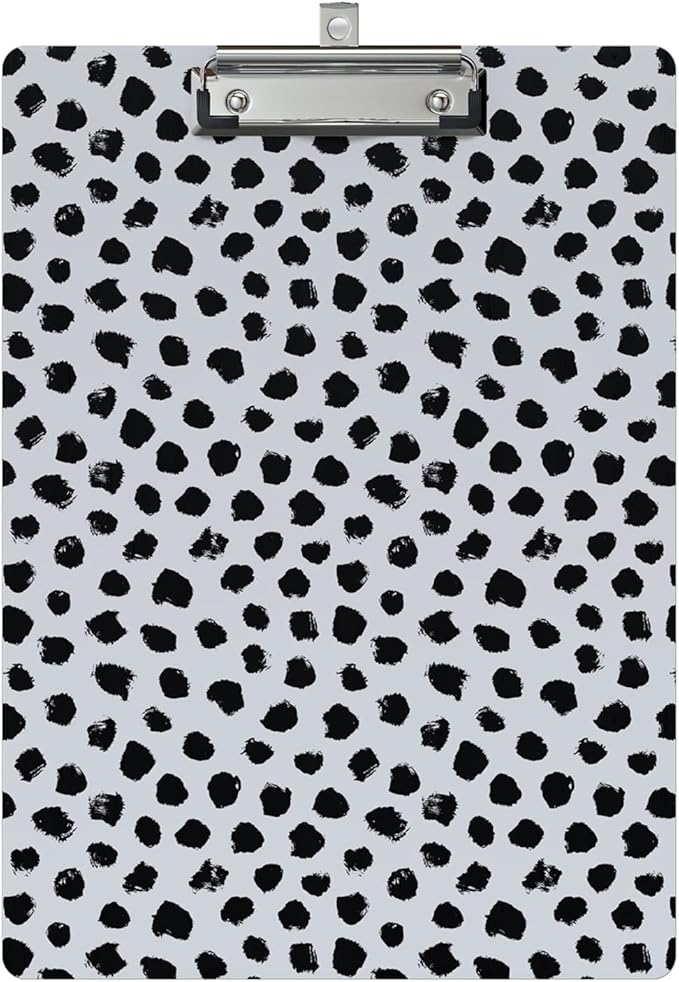 Cute Clipboard Wood Design Decorative A4 Letter Size Clip Boards for Classroom Office, Standard Size 9" x 12.5" with Low Profile Metal Clip - Black Dots