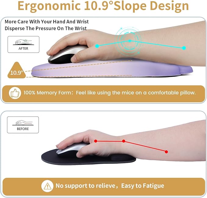 L-SPOUTTO Ergonomic Mouse Pad with Wrist Rest,Cute Cat Paw Mousepad Wrist Support,Comfortable Massage Design Computer Pain Relief Mouse Pad with Non-Slip PU Base for Desk Laptop Gaming,Gradient Purple