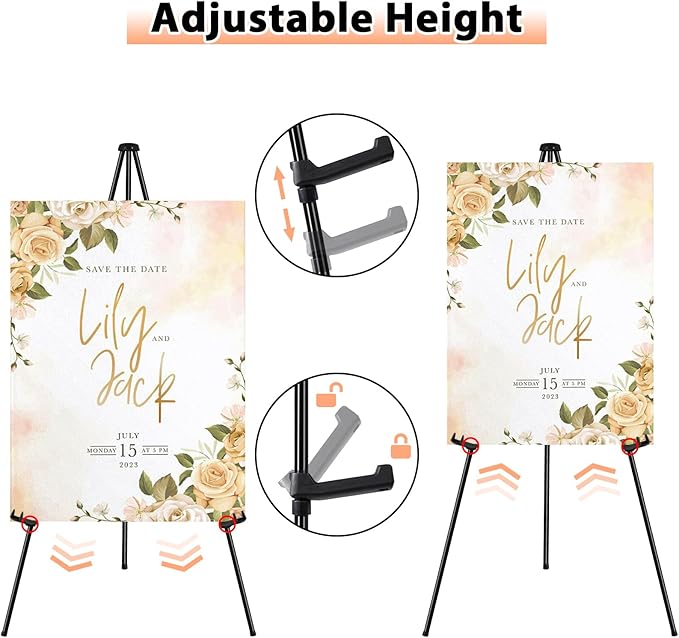 Instant Display Easel Stand, 63" Collapsible Portable Adjustable Height Art Easel - Easy Folding Telescoping Metal Floor Poster Tripod for Display, Black(3 Pack)