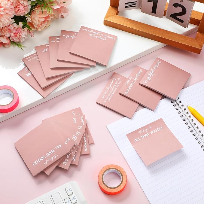 Yinder 24 Pcs Employee Appreciation Sticky Notes New Year Gift Bulk Motivation Sticky Note Pads Inspirational Gift for Teacher Nurse Staff Coworker Office Supply 3 x 3'' (Appreciation,Pink Color)