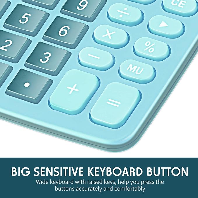 Konohan 8 Pieces 12-Digit Calculator, Solar Basic Desktop Calculator Large Display Electronic Dual Power Handheld for Home Office School(Blue)