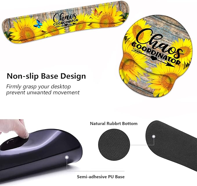 Keyboard Wrist Rest and Mouse Pad Wrist Support Set with Coasters, Chaos Coordinator Wrist Mouse Pad with Non-Slip PU Base for Computer Laptop Home Office Working Studying Easy Typing & Pain Relief