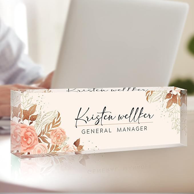 Personalized Office Name Plate for Desk, Custom Employee Appreciation Gifts, Acrylic Desk Name Plate Funny, Desk Decorations Gift, Acrylic Desk Ornaments (Style-Pink)