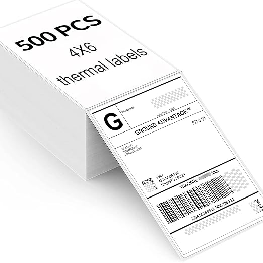 4"×6" Direct Thermal Shipping Label, Fanfold Thermal Label 500 Packs Per Stack, Permanent Adhesive, Compatible with Zebra, Rollo, Jadens, Nelko