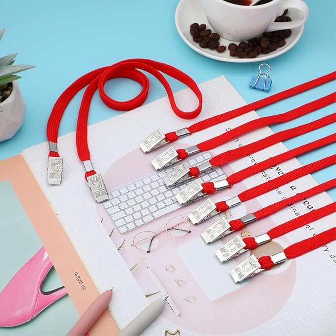 Patelai 200 Pack Double Clip Lanyards Bulk Face Mask Lanyard Twist Free 2 Hook Design Adjustable Badge Neck Strap for ID Name Badge Holder School Conference Office Class Essential (Red)