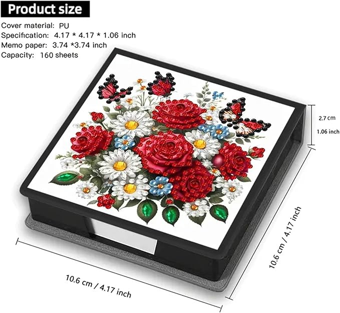 Rose Diamond Painting Kit Note Box,Memo Paper Storage Box Diamonds Art,Sticky Note Holder Diamond Art,Diamond Painting Memo Pad for Office Desk. (Rose)