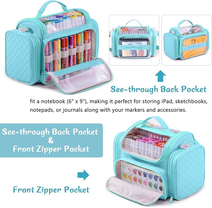 Marker Organizer Case Bag for 200-300 Markers – Large Art Supply Storage Bag with Detachable Dividers, Travel Marker Holder for Alcohol Markers, Brush Pens, Colored Pencils & Craft Supplies
