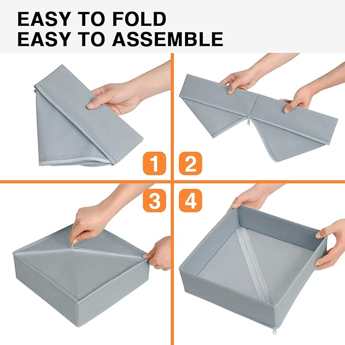 DIMJ Drawer Organizer Clothes, 15 Pack Underwear Organizer, Foldable Closet Bins, Sock Organizer Bra Cube, Fabric Dresser Box for Clothes, Bra, Socks, Tie (Grey)