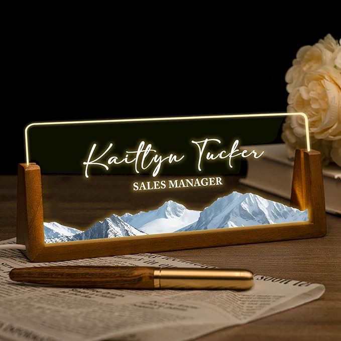 Desk Name Plate Personalized, Custom Office Light Up Name Plate for Desks, Desk Decorations for Women Men Office, Employee Appreciation Gifts for Coworkers