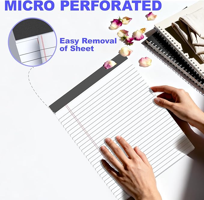 Gehanfai 3 Pack White Legal Pads 8.5 x 11 Inch, Wide Ruled Notepads Lined Memo Note Pads, 8.5x11 Inch Micro Perforated Writing Pads 30 Sheets Per Pad for Work Study Daily Note Taking List