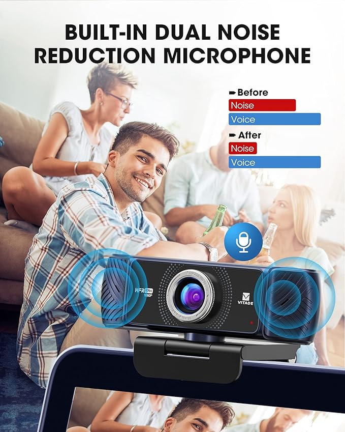 VITADE Webcam 1080P 60fps with Microphone for Streaming, 682H Pro HD USB Computer Web Camera Video Cam for Gaming Conferencing Mac Windows Desktop PC Laptop Xbox Skype OBS Twitch YouTube Xsplit