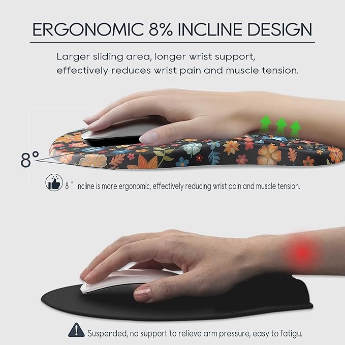 Ergonomic Mouse Pad with Wrist Rest, Flower Mouse Pad with Massage Design，Soft Mousepad for Carpal Tunnel Pain Relief with Integrated Memory Foam Slope Massage Bulge for Wireless Mouse & Desk