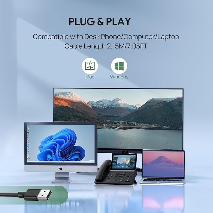 Yealink UH42 USB-A Mono Headset with Mic for PC Computer, Wired Headphones Teams Certified, Noise Cancelling Microphone, in-Line Controls, All Day Comfort