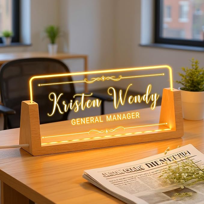 Ships Next Day, Custom Name Plate for Desk - Business Light Up Acrylic Desk Name Plate Personalized Elegant Office Gift for Boss Coworker Teacher Employee Appreciation Gift, Office Decor for Women Men
