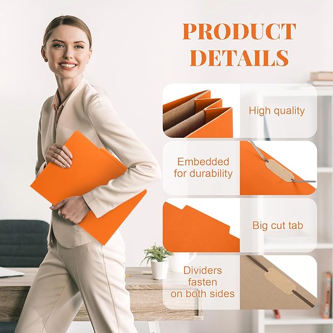 Skyygemm 24 Pcs Classification Folders Letter Size, 2 Pocket Dividers Pressboard File Folder with Fasteners, Expanding File Organizer Bulk for Teachers, Clergy, Office, Church, Christmas (Orange)