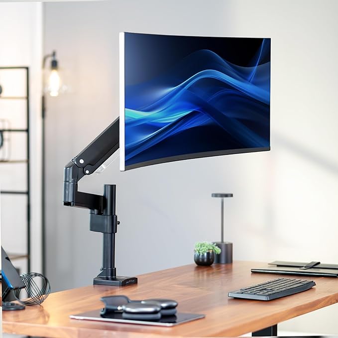 VIVO Premium Aluminum Tall Extended Monitor Arm for Ultrawide Monitors up to 49 inches and 33 lbs, USB Single Desk Mount Stand, Pneumatic Height Adjust, Max VESA 100x100, Black, STAND-V101GTU