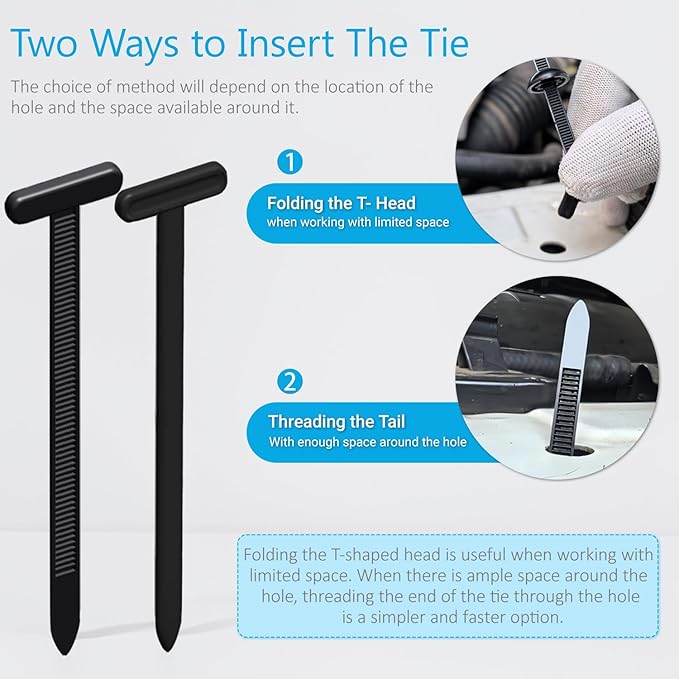 150PCS Nylon Universal Cable Tie Buckles, Multi-functional T Rivet Zip Ties - Automotive Zipper Clips with Pin & Button Design for Car Daily Repair, Fender Liner, Bumper Retainer, Door Panel Fastener