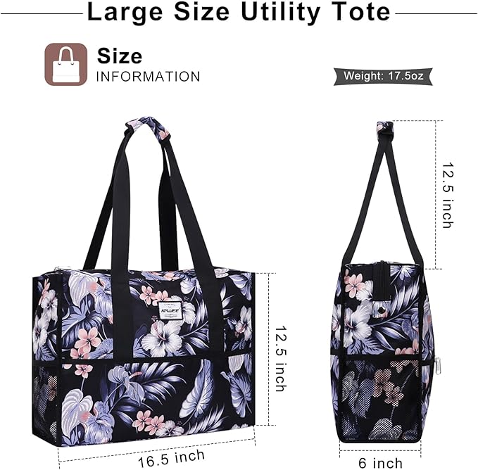Utility Tote Bag with Laptop Compartment Luggage Sleeve Zippered Multi-pocket Commute Shoulder Purse for Nursing/Work