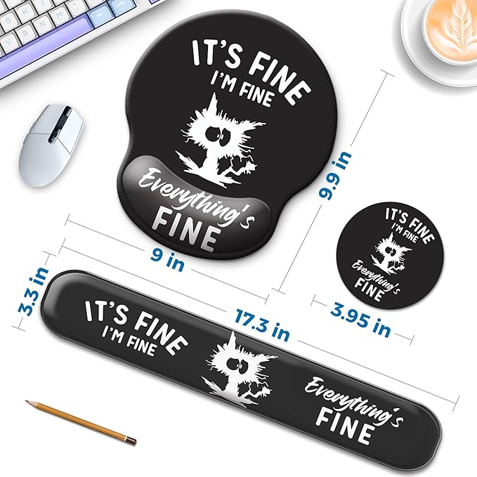 Mouse Pad and Keyboard Wrist Rest Support, with Non-Slip PU Base,Gel Mouse Pad with Coaster,Pain Relief for Gaming, Computer,Office -Cats