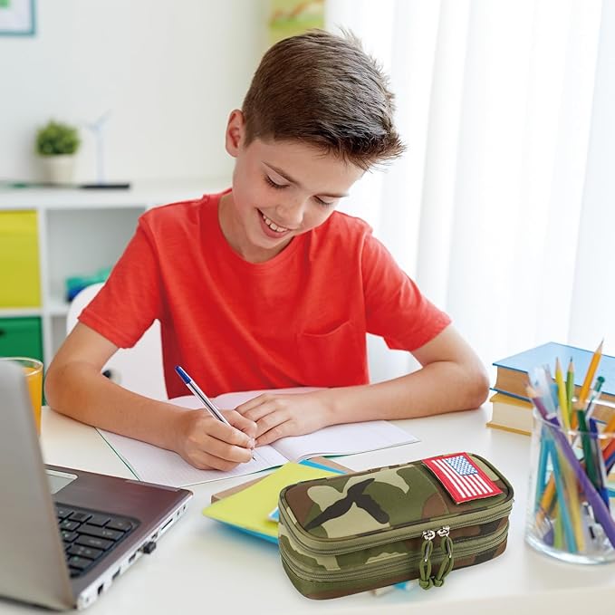 Tactical Pencil Case for Boy,Large Capacity Pencil Pouch,Marker Organizer Case Pen Box, Tool Bag Desk Organizer for School College Office Organizers for Kids Men Women Adult Teens(Camo Green)