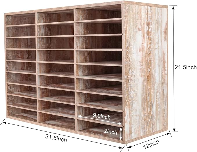 PAG Mail Sorter, Wood Literature Organizer, Student Mailbox for Classroom, Desktop Bill Paper Organizer for Office Home School, 27 Compartments, Retro White