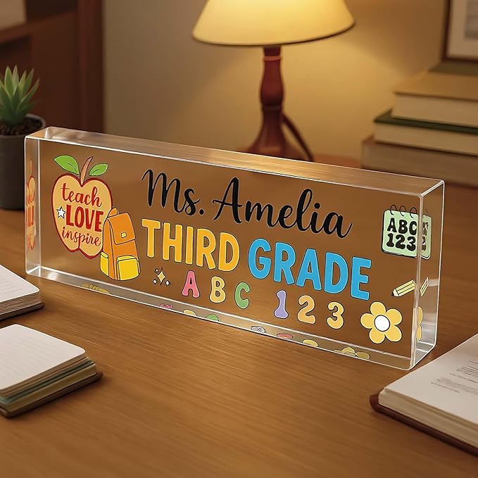Custom Desk Name Plate, Teacher Name Plate for Desk, Office Decor for Women, Coworkers, Employee (S6)