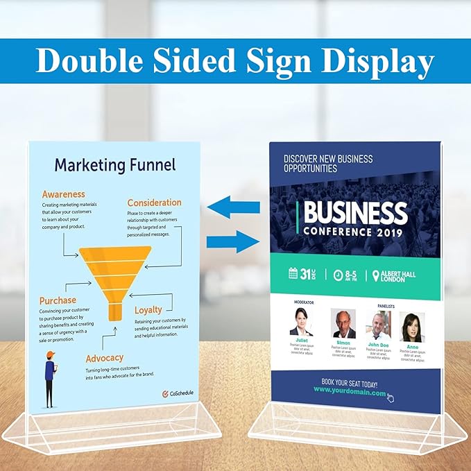 Seencool 4x6 Sign Holder - 12 Pack Small Sign Holder Acrylic Display Stand, Clear Plastic Picture Frame Paper Holder, Double Sided Table Menu Transparent Stand for Office, Home, Restaurant, Wedding