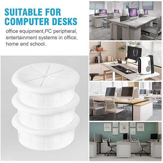 2" White Desk Grommet, JTemgle Flexible Cable Grommet with Bi-Metal Hole Saw Rubber Cable Hole Cover Wire Organizer Caps Desktop Cord Management for Home Office TV Stands Tabletops, 13 Pieces