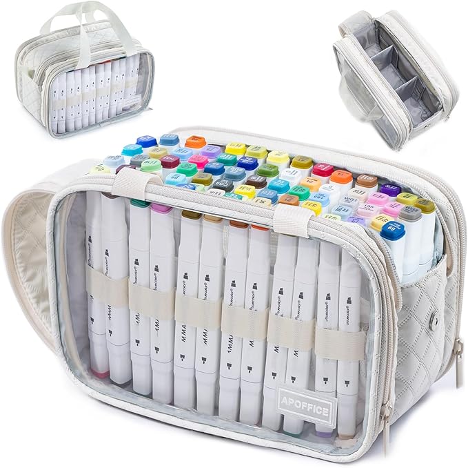Marker Organizer Case – Holds 72-96Markers | Portable Art Marker Storage Bag with Clear View Panels & Removable Dividers | Marker Holder for Alcohol Markers, Pens, Craft Supplies(Case Only)