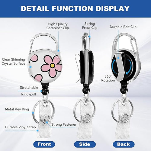 2 Pack Flower ID Badge Holder with Heavy Duty Retractable Reel Keychain for WomenStudents,Teachers, Nurses, Office Use 8