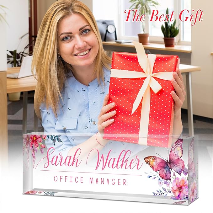 SalaGraphics Desk Name Plate Personalized, Custom for Desk, Office Decor Women Men, Acrylic Accessories, Gifts Coworkers Boss Teacher, Employee Appreciation (Pink Orchids), 8”(L)x2.5(W)