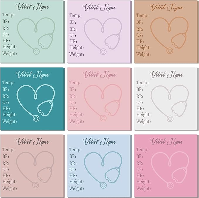9 Pads Vital Signs Sticky Notes 3x3 Inch Cute Self Stick Notepads Notes Adhesive Memo Pad Office Decor Gifts for Students School Teacher Meeting Office Supplies