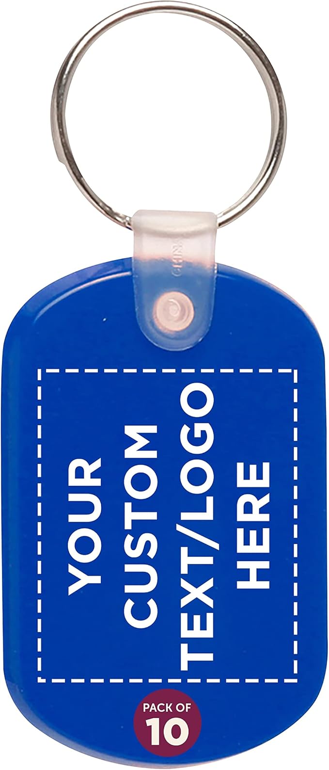 DISCOUNT PROMOS Tag Soft Plastic Keychains - 10 pack - Customizable Text, Logo - Small Key Tag Chain For Staying Organized - Rubber Key Ring Keychain – Blue
