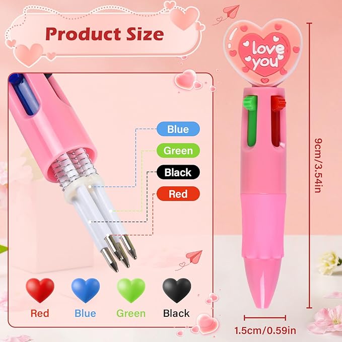 LiYiQ 50 Pcs Valentine's Day Animal Colorful Multicolor Pen in One Cartoon Cute Fun Cute Pens Bulk Kawaii Heart Capybara Frog Panda Shape Lovely Ballpoint Pens for Fun Gifts