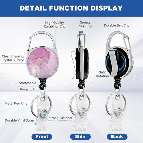 2 Pack Marble ID Badge Holder with Heavy Duty Retractable Reel Keychain for WomenStudents,Teachers, Nurses, Office Use