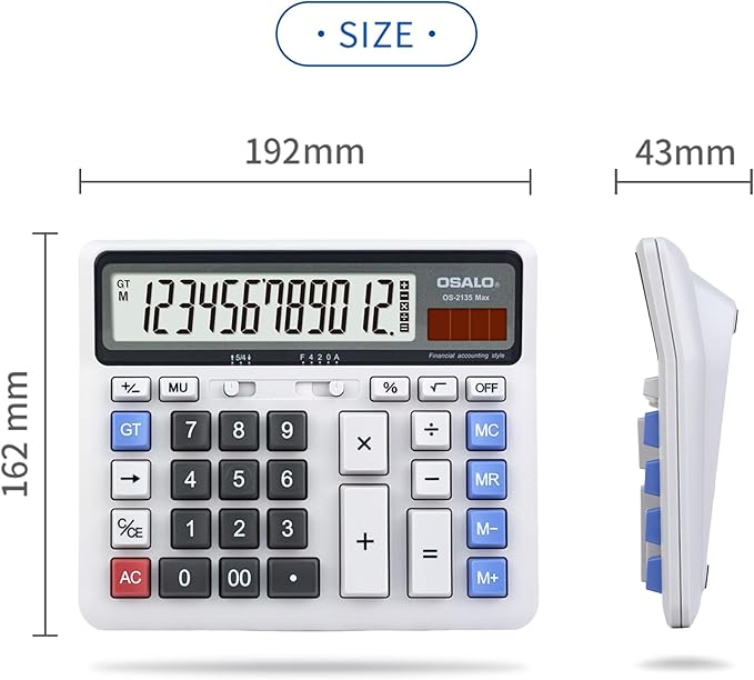 Desktop Calculator, Extra Large LCD Display Computer Button 12 Digits Accounting Calculator (OS-2135 Pro-2Pcs)