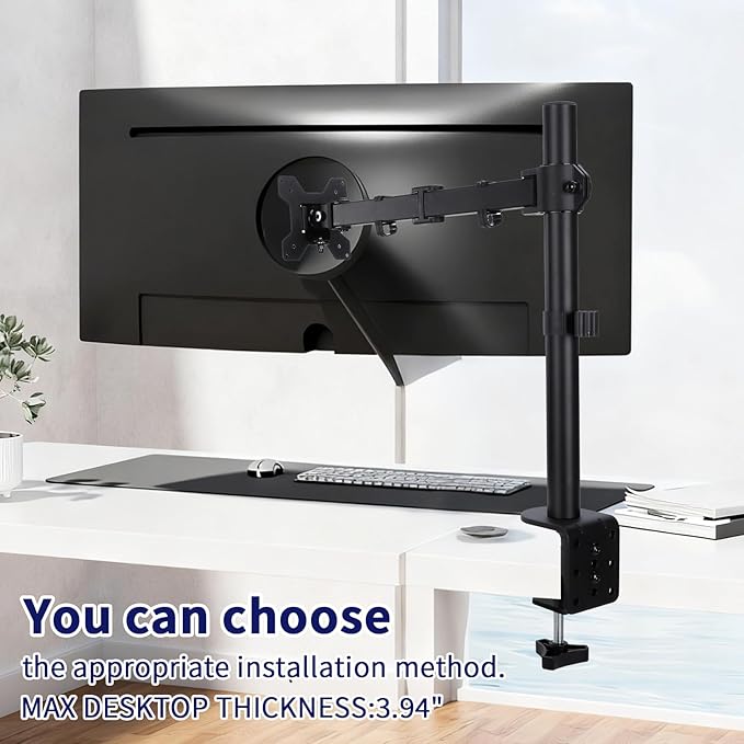 Single Monitor Desk Mount, Heavy Duty Adjustable Monitor Stand for 13"-32" Screen, Monitor Arm Desk Mount Holds Up to 22lbs with C Clamp/Grommet Base